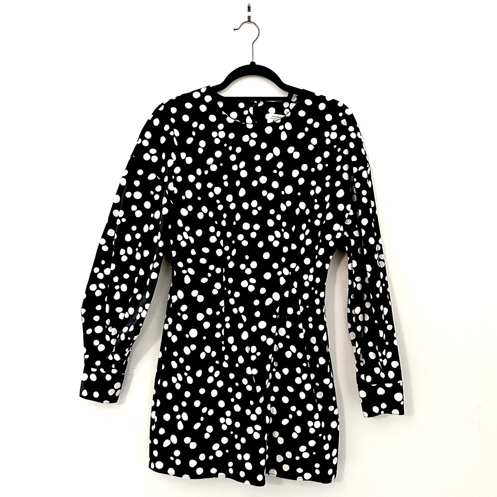 & Other Stories Black Dress with Puffy Sleeves and White Dots